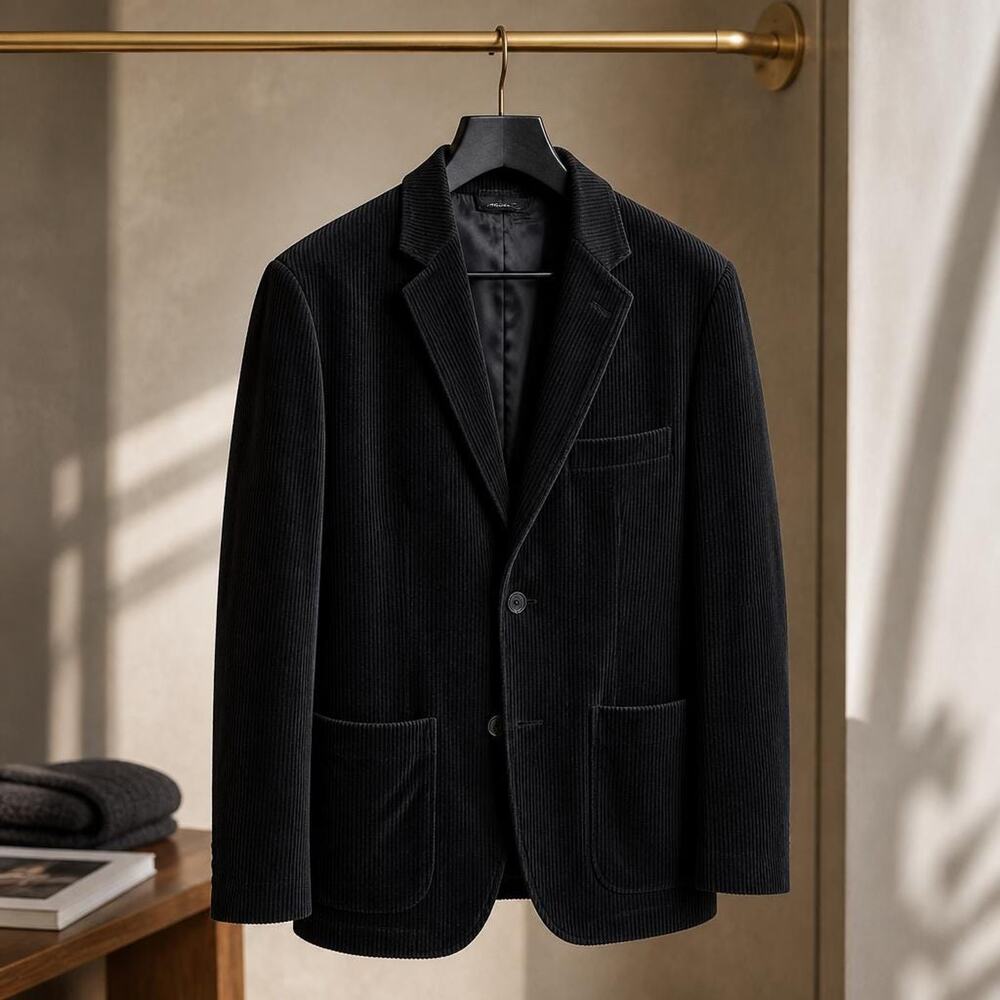 Andrew Fezza Black Cotton Velour Sport Coat Blazer Jacket Size L